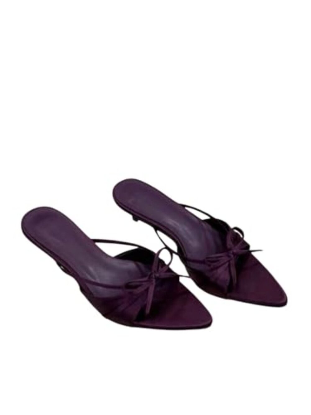 PU Leather Kitten Heel Mule Pointed Toe Bow Dressy Wedding Party Sandal